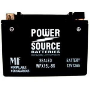 Power Source    12 Volt  Battery (WPX15L-BS) Note: This battery has box style terminals with nut & bolt - used primarily with ATV applications,  Sealed AGM